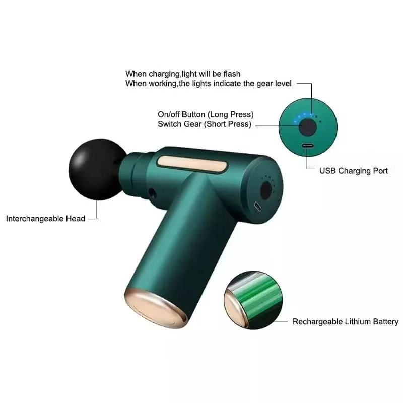 4 Head Massage Gun – Portable Deep Tissue Percussion Massager with 6 Speeds